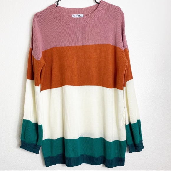 Roolee Sweaters - Polagram Roolee | Colorblock Stripped Knit Long Sleeve Pullover Sweater